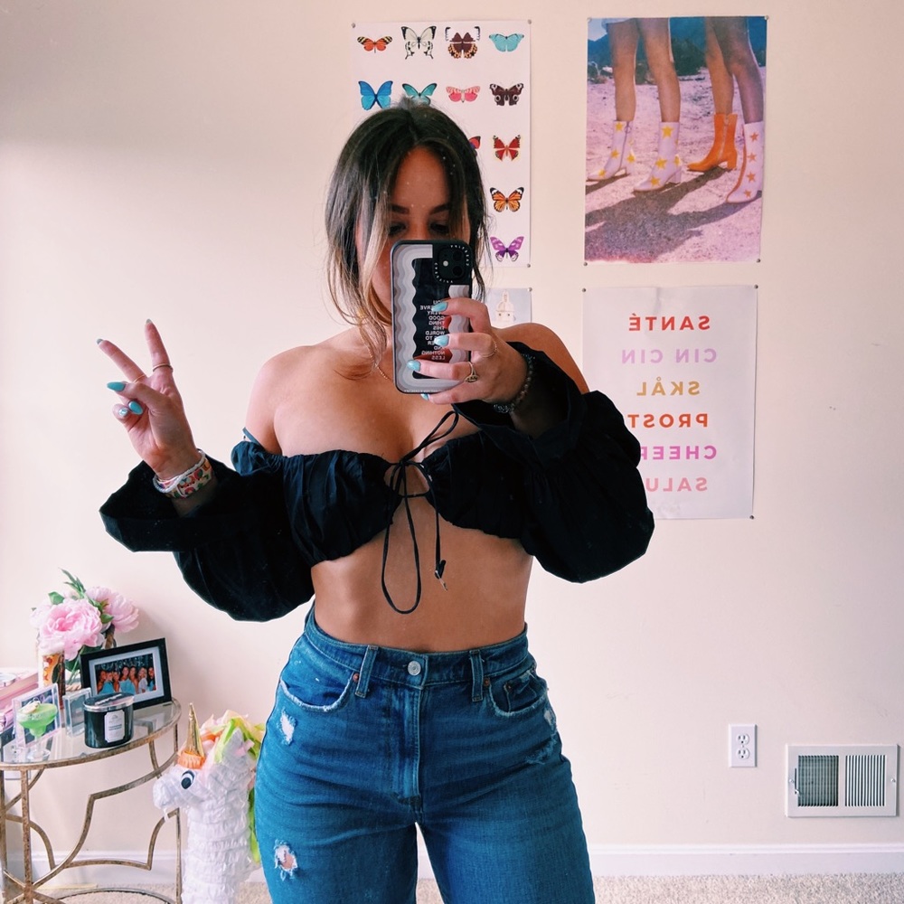 Raeana Black Long Sleeve Top Black (Princess Polly)